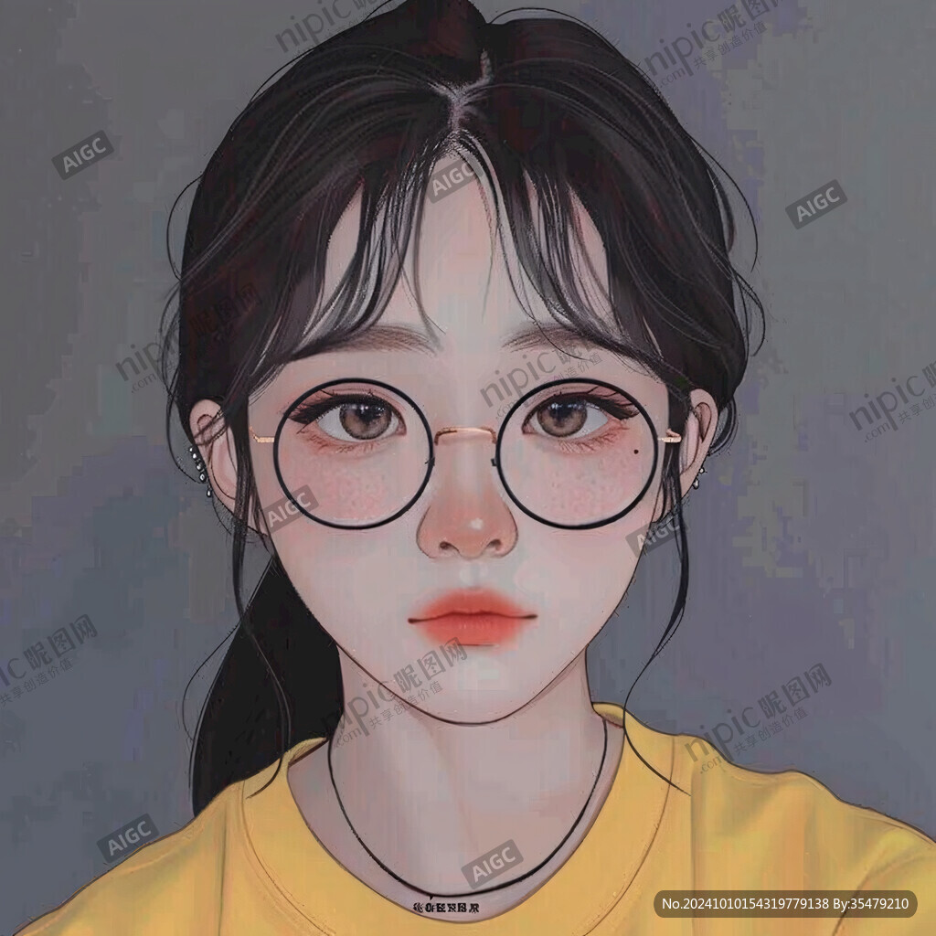 插画人物戴眼镜女孩