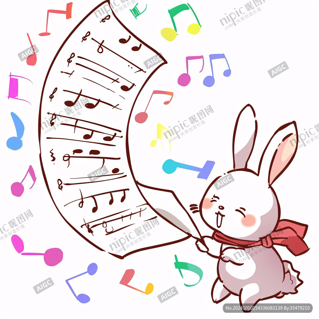 听音乐的兔子插画