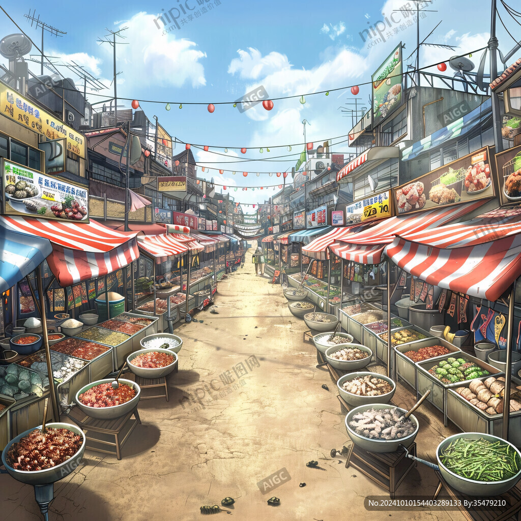 小吃街插画