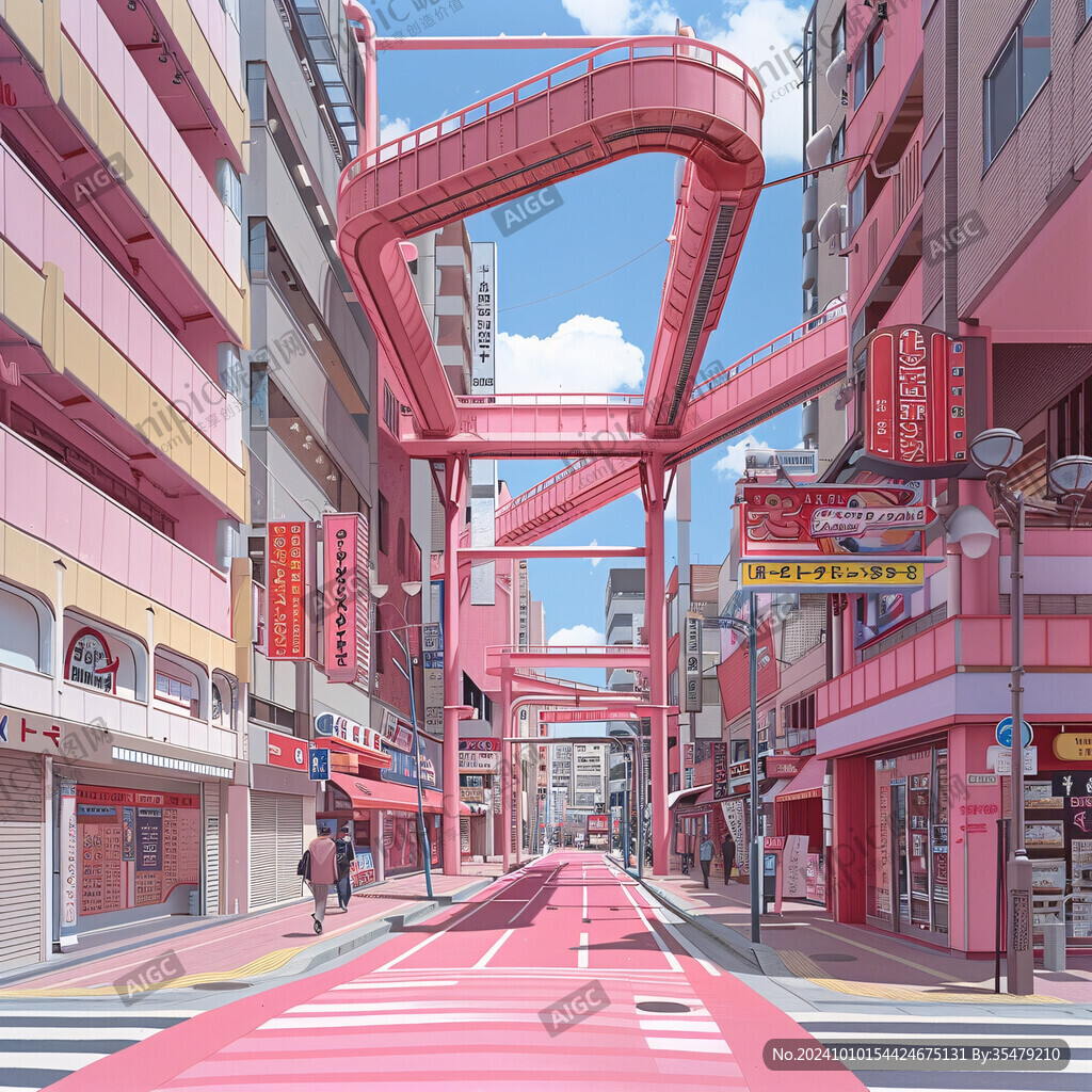 粉色城市街道