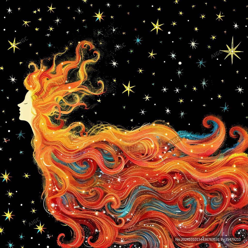星空女孩插画