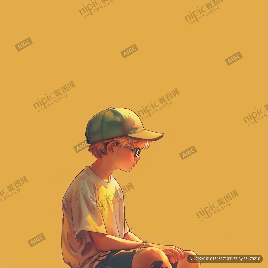 男孩乘凉插画