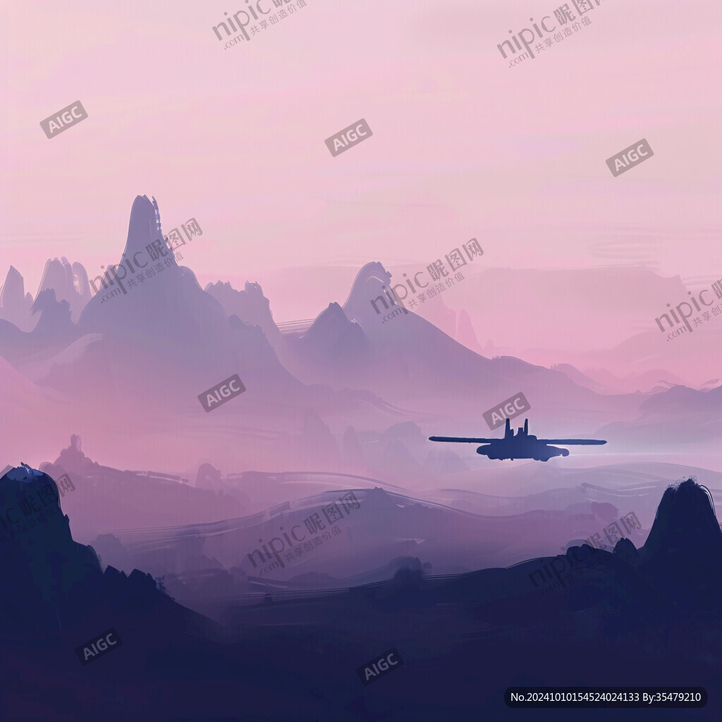 黄昏远山插画