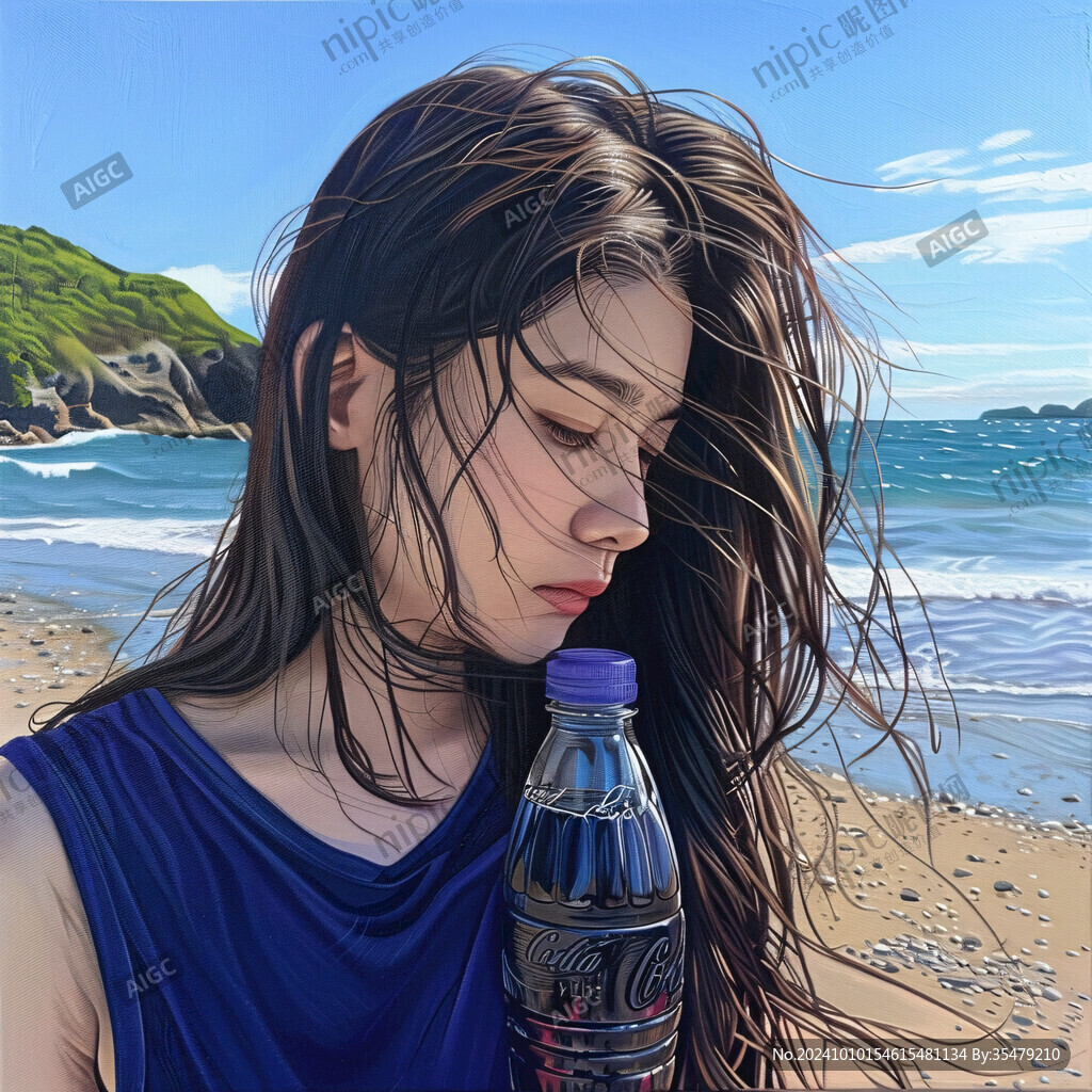 海边少女插画