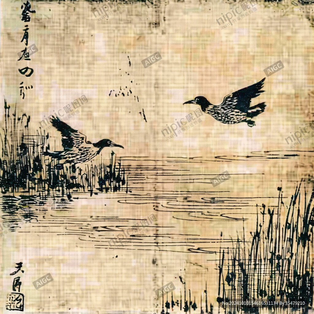 手绘芦雁图