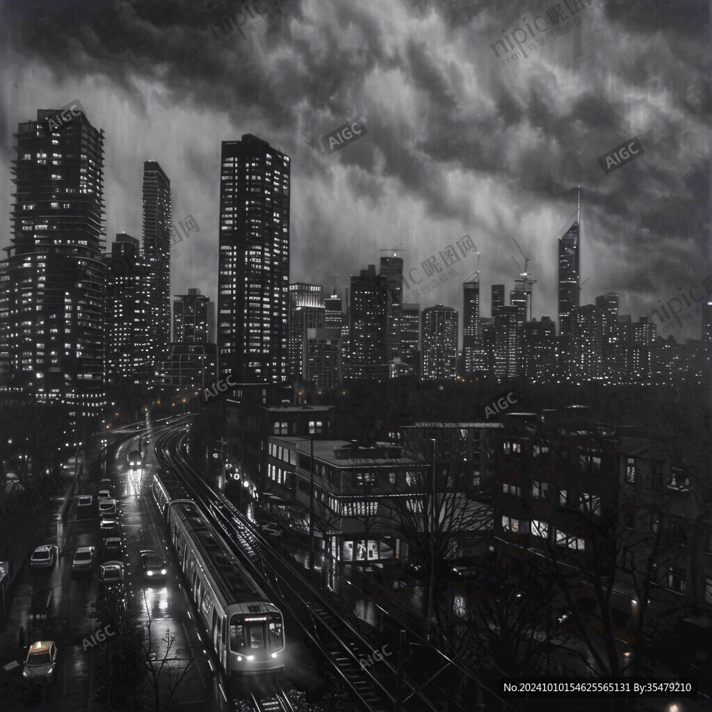 城市之夜油画