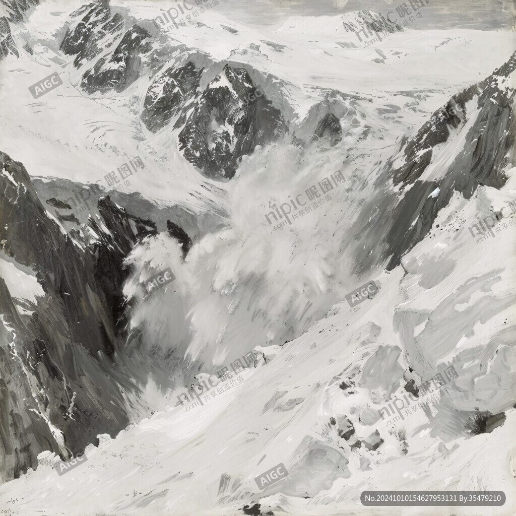雪山水粉画
