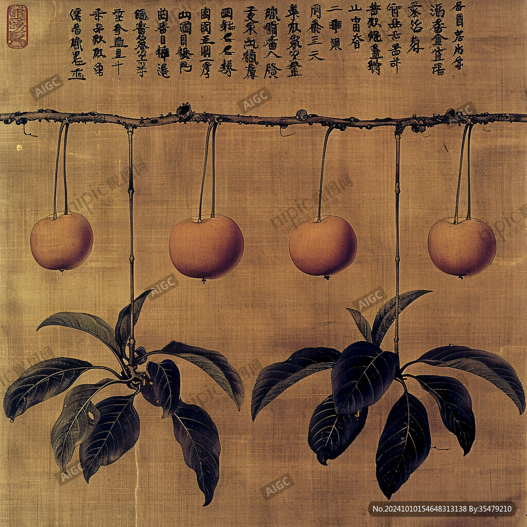 手绘枇杷古典插画