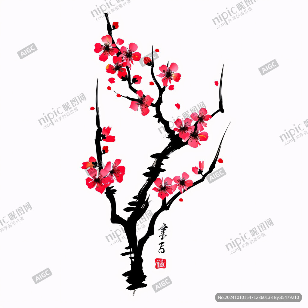 手绘梅花国画梅花