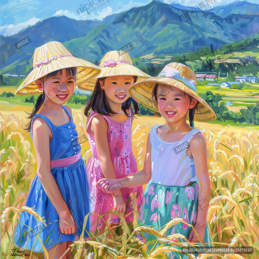 朝鲜田间人物大米插画