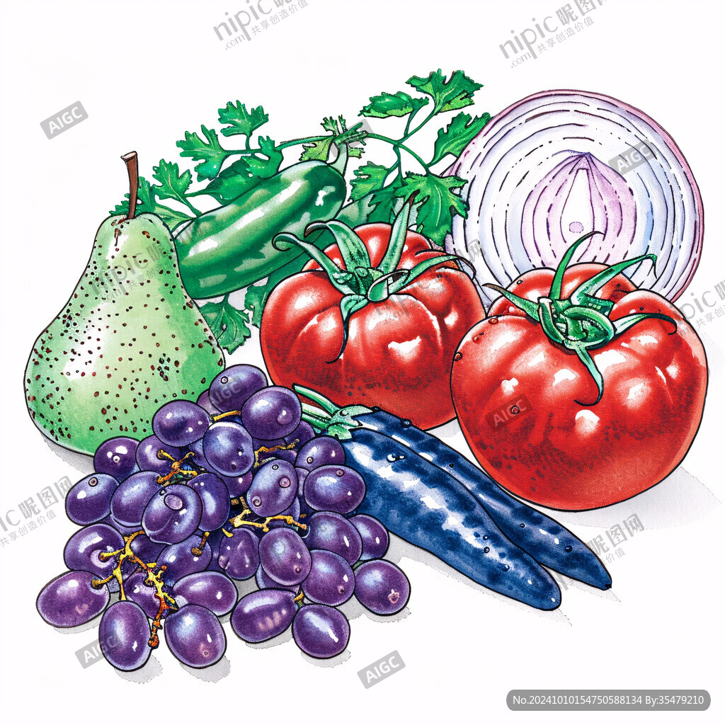 新鲜水果蔬菜国画