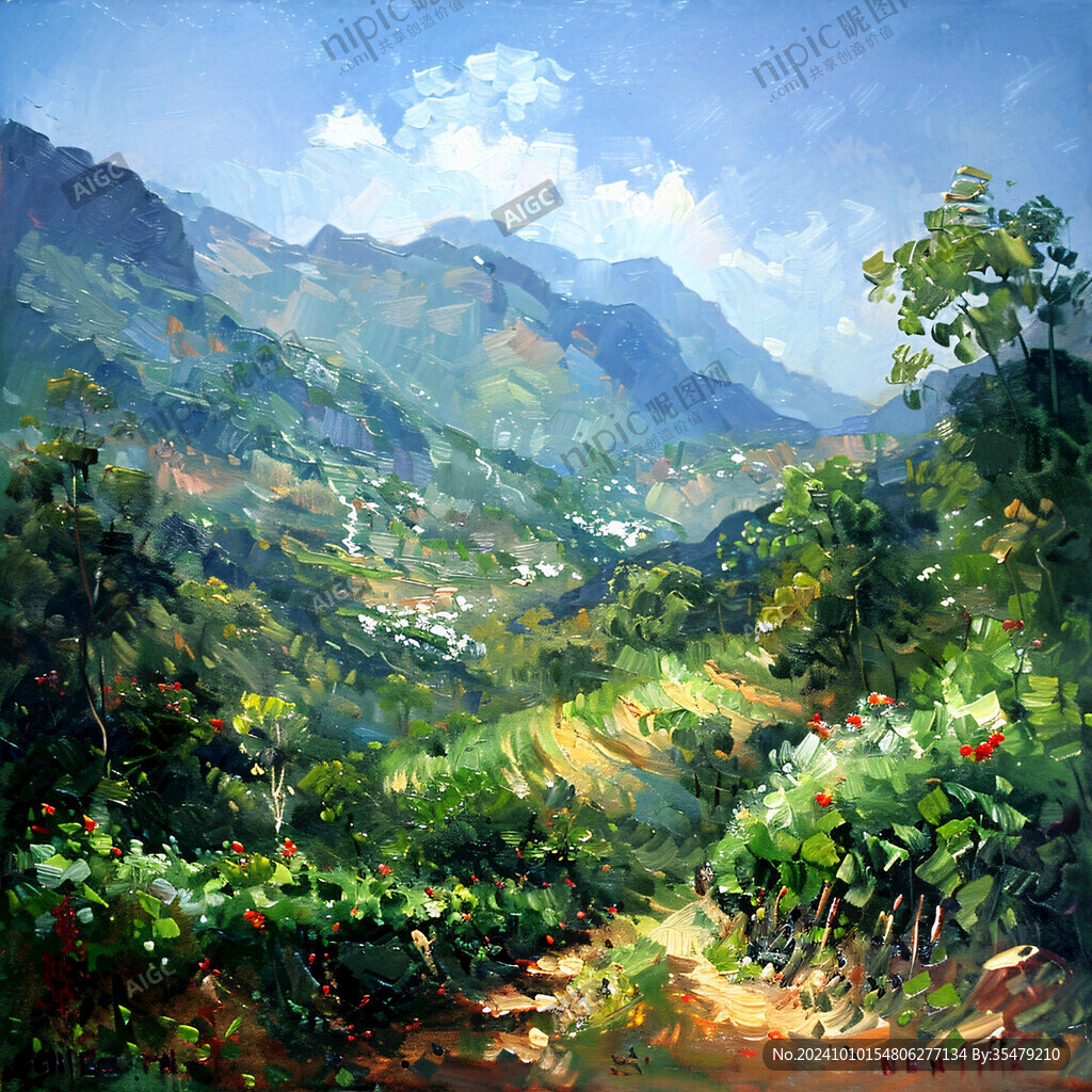 山坡风景画