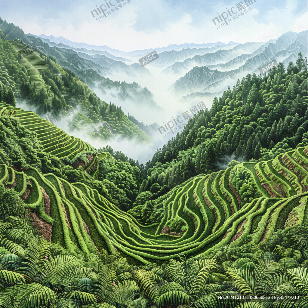 茶园风光插画