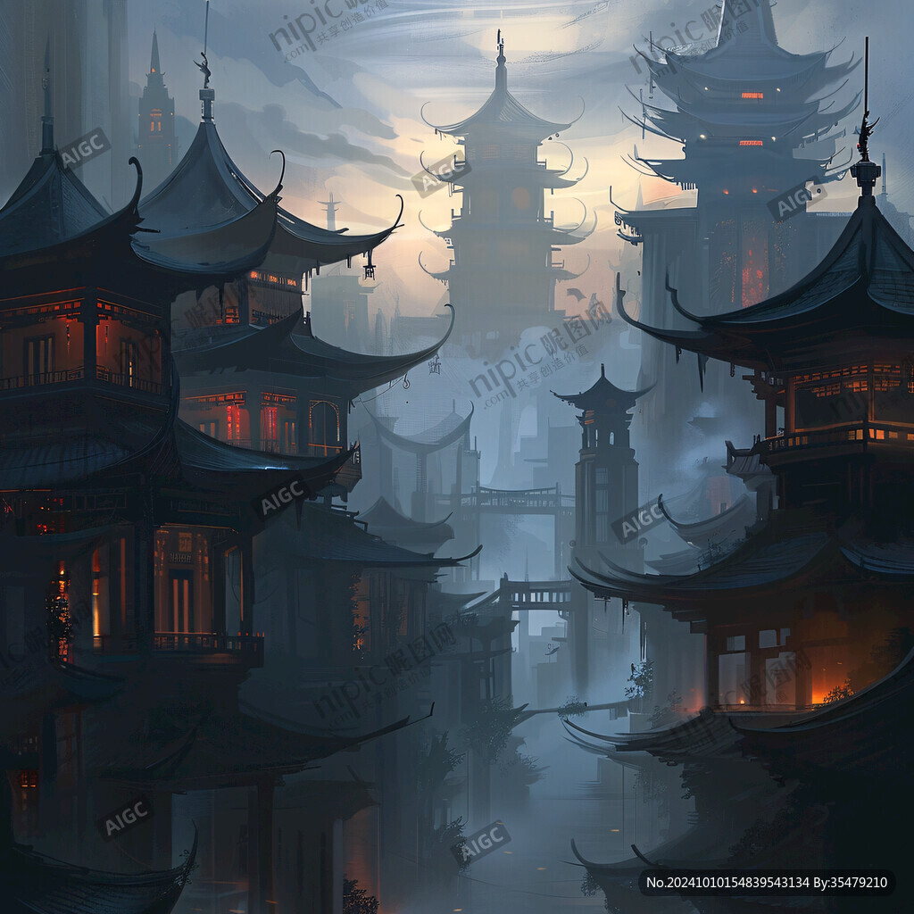 楼阁仙景插画