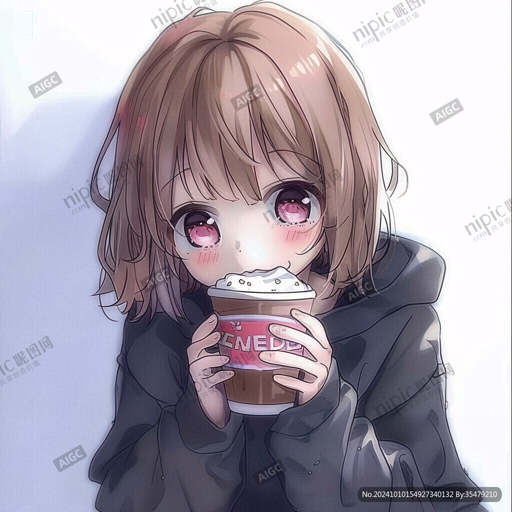 二次元女孩喝奶茶