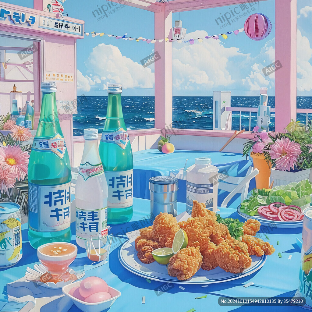 啤酒炸鸡插画