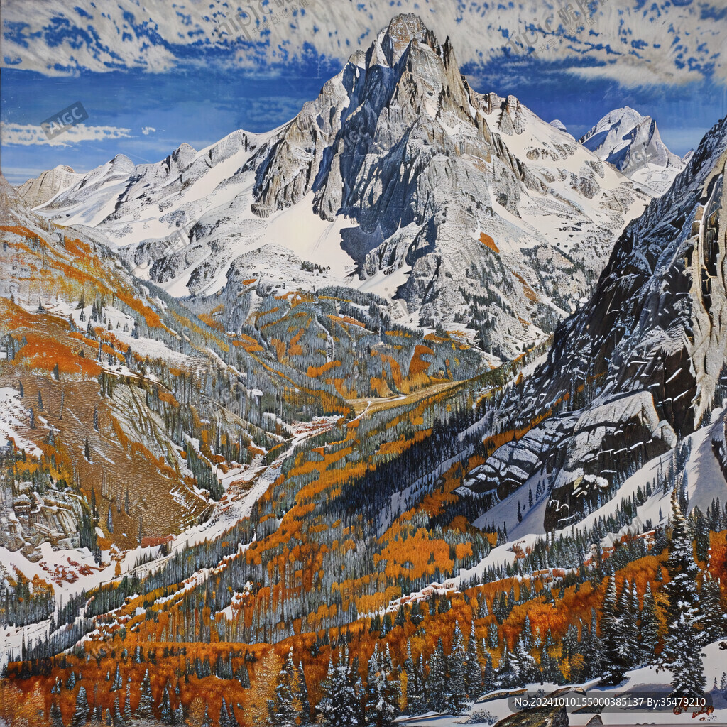 雪山水粉画
