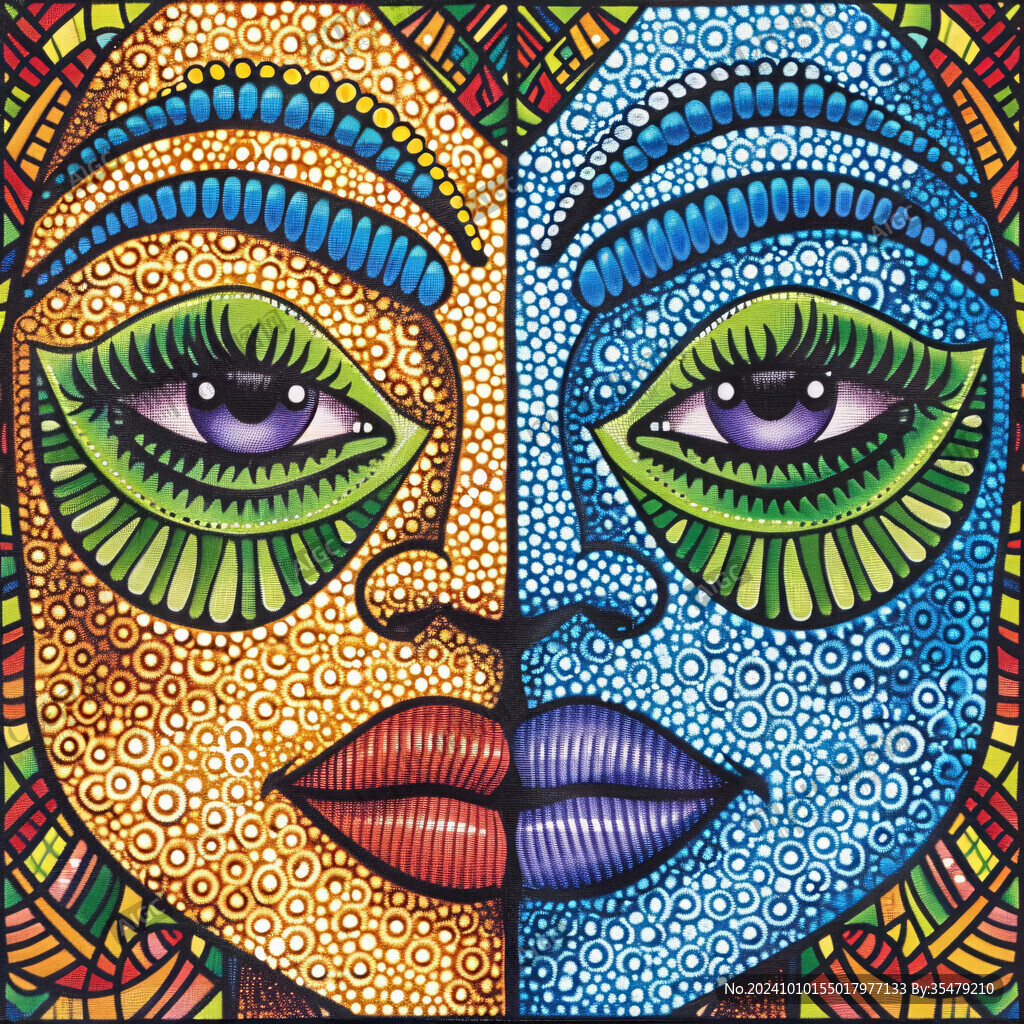 人脸色块拼接装饰画