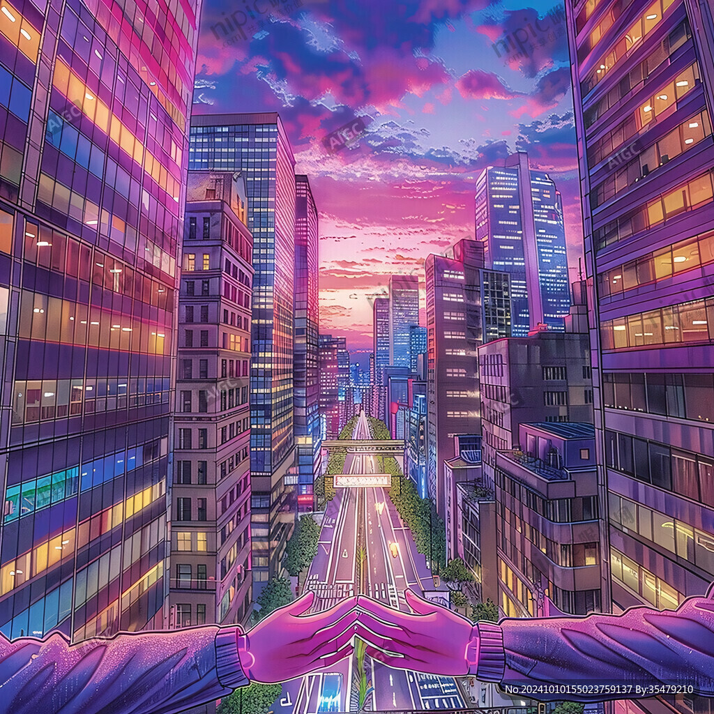 日落街道插画