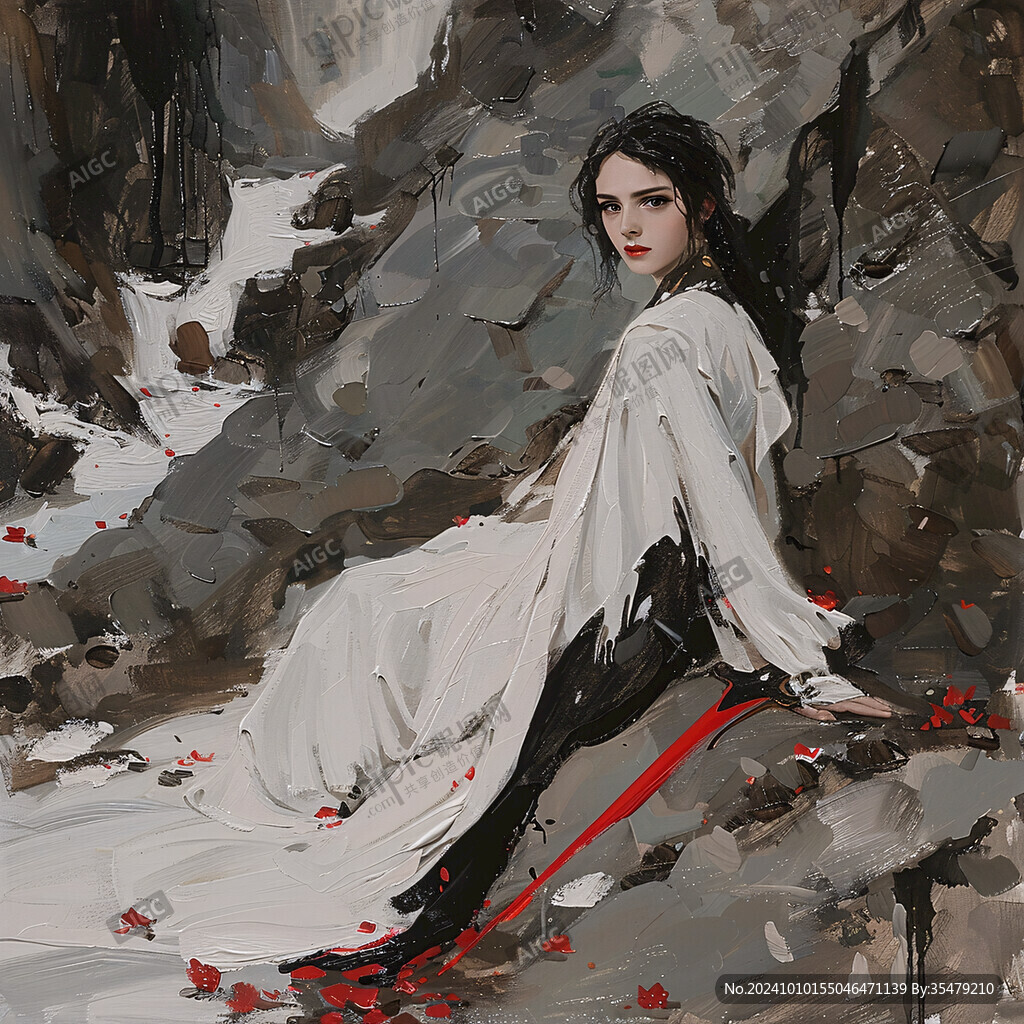 红衣美人插画