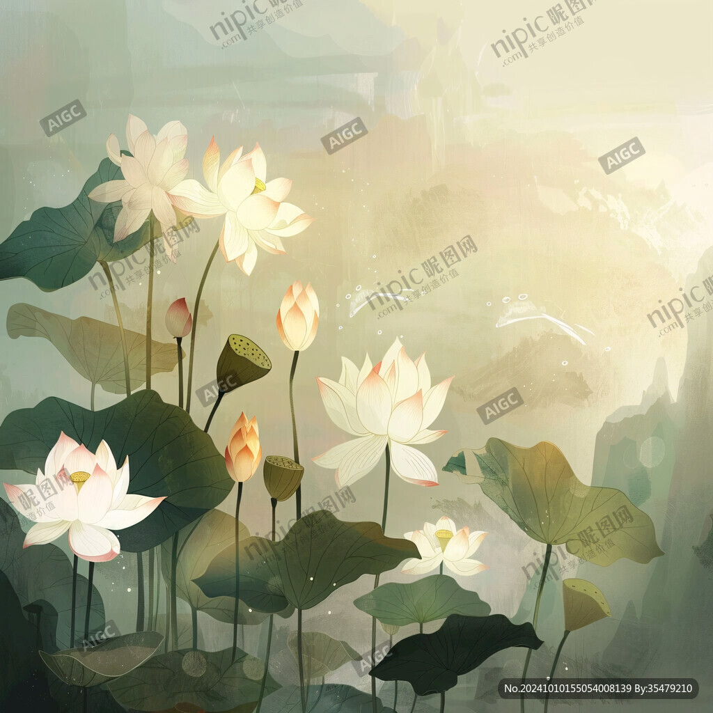 荷花池插画