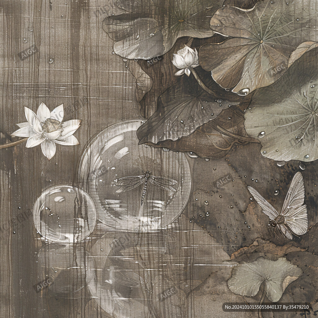 禅意蜻蜓戏水画