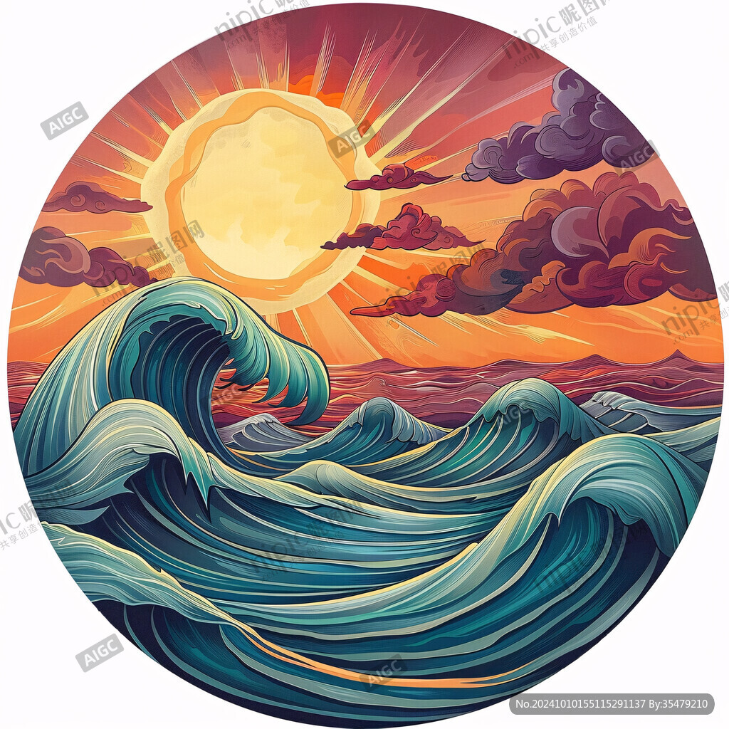 圆形国潮海浪