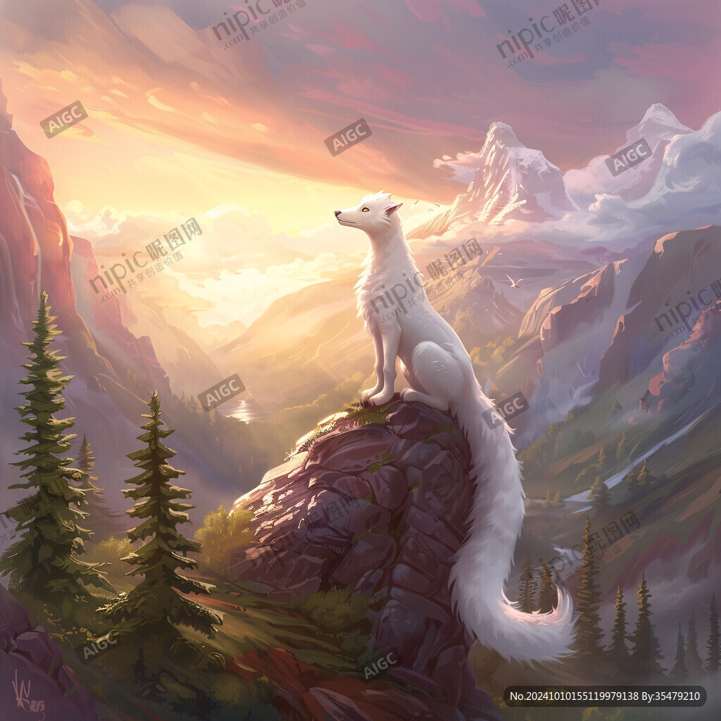 手绘时尚北极狼挂画