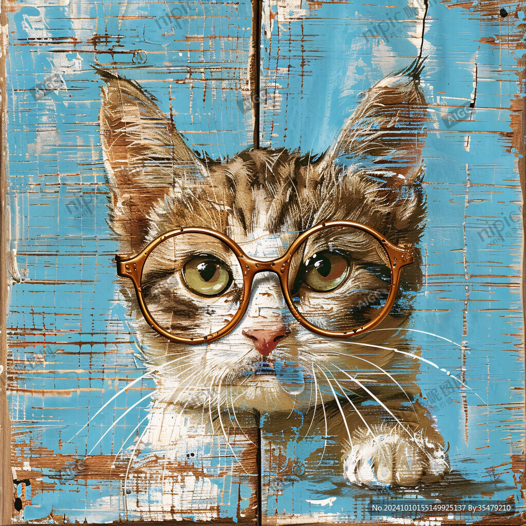手绘大眼萌猫咪装饰画