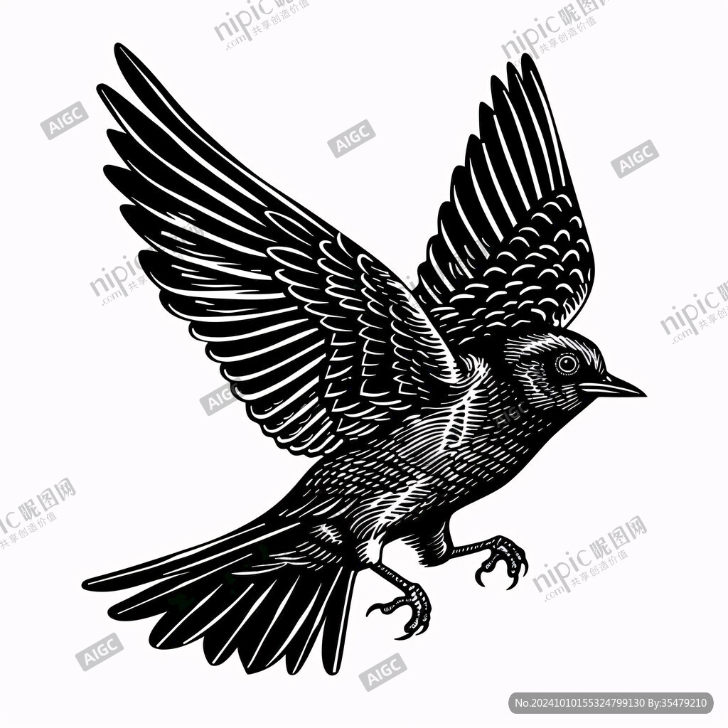 羽毛黑鹰黑白插画