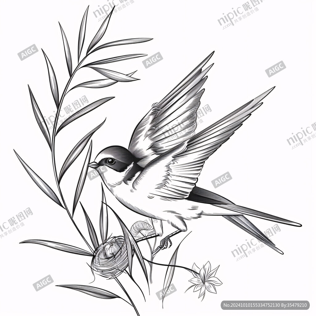 麻雀手绘插画