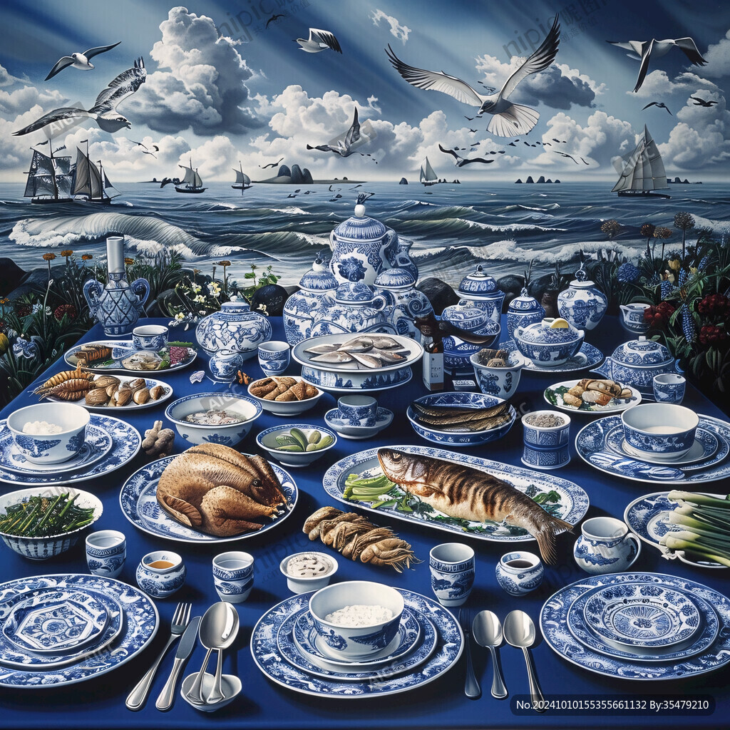 手绘餐饮海画