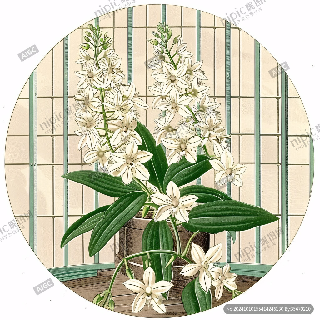 手绘工笔兰花圆形镜心