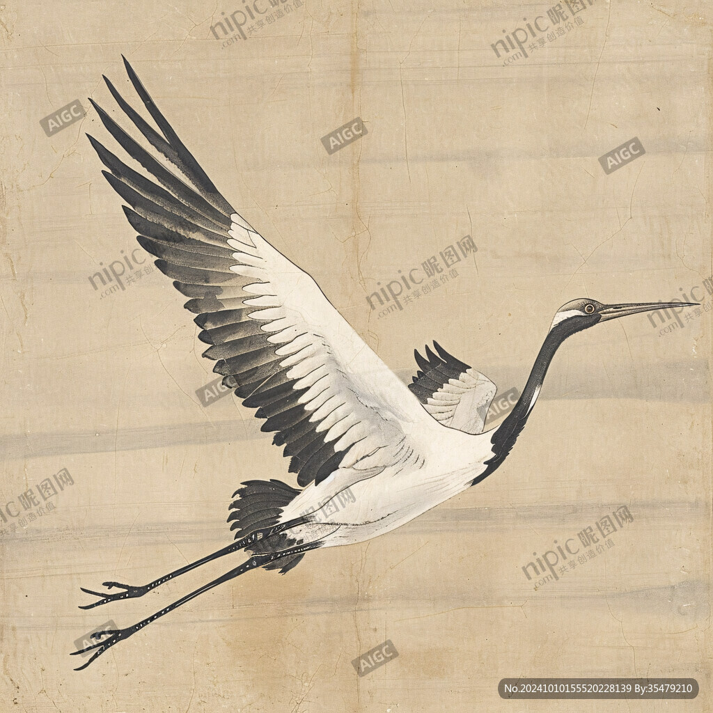 手绘白鹤装饰画