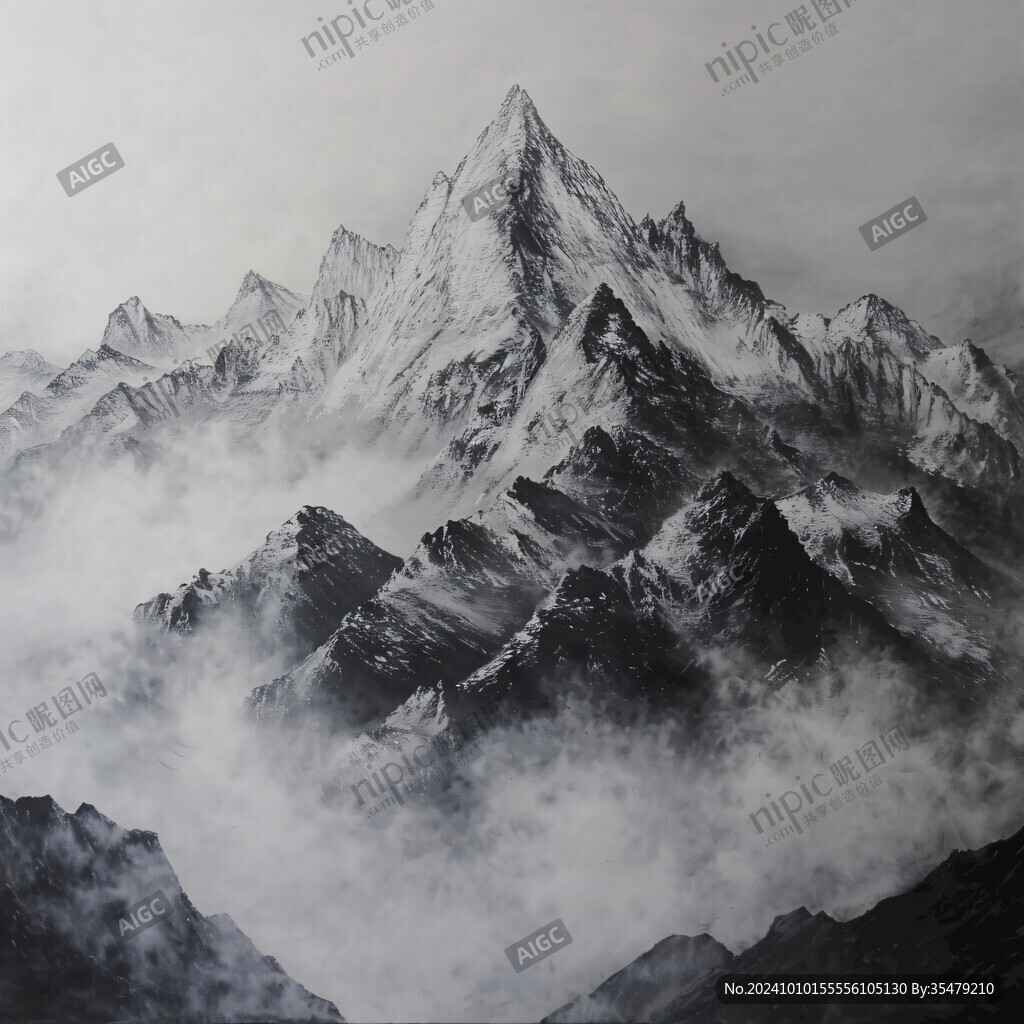 雪山水粉画