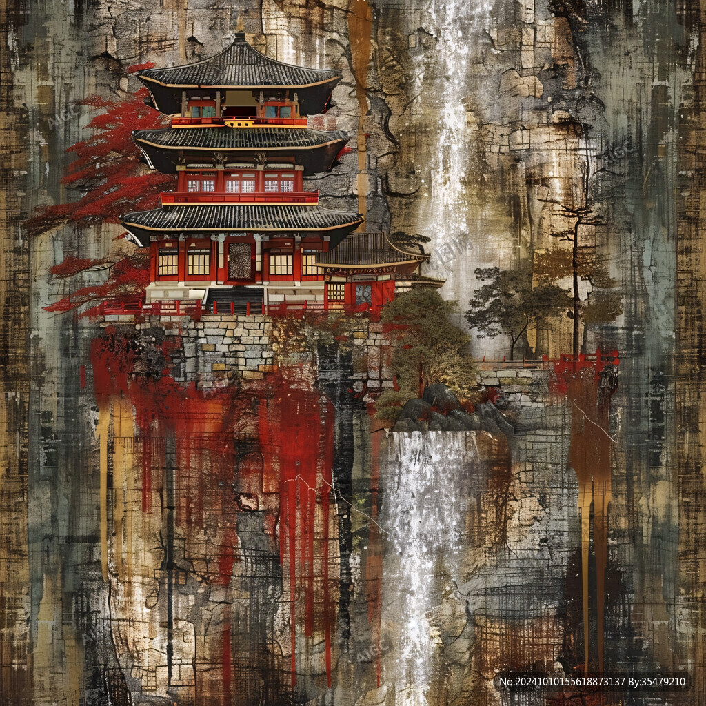 华侨禅风水彩建筑插画