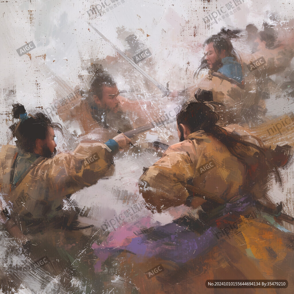 武士人物油画