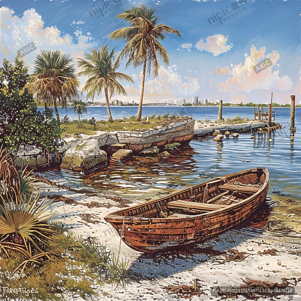 风景画渔船