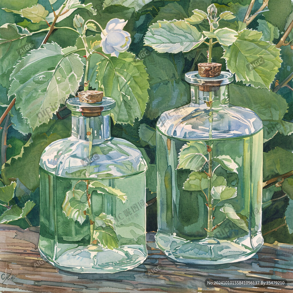 植物酒壶手绘装饰画
