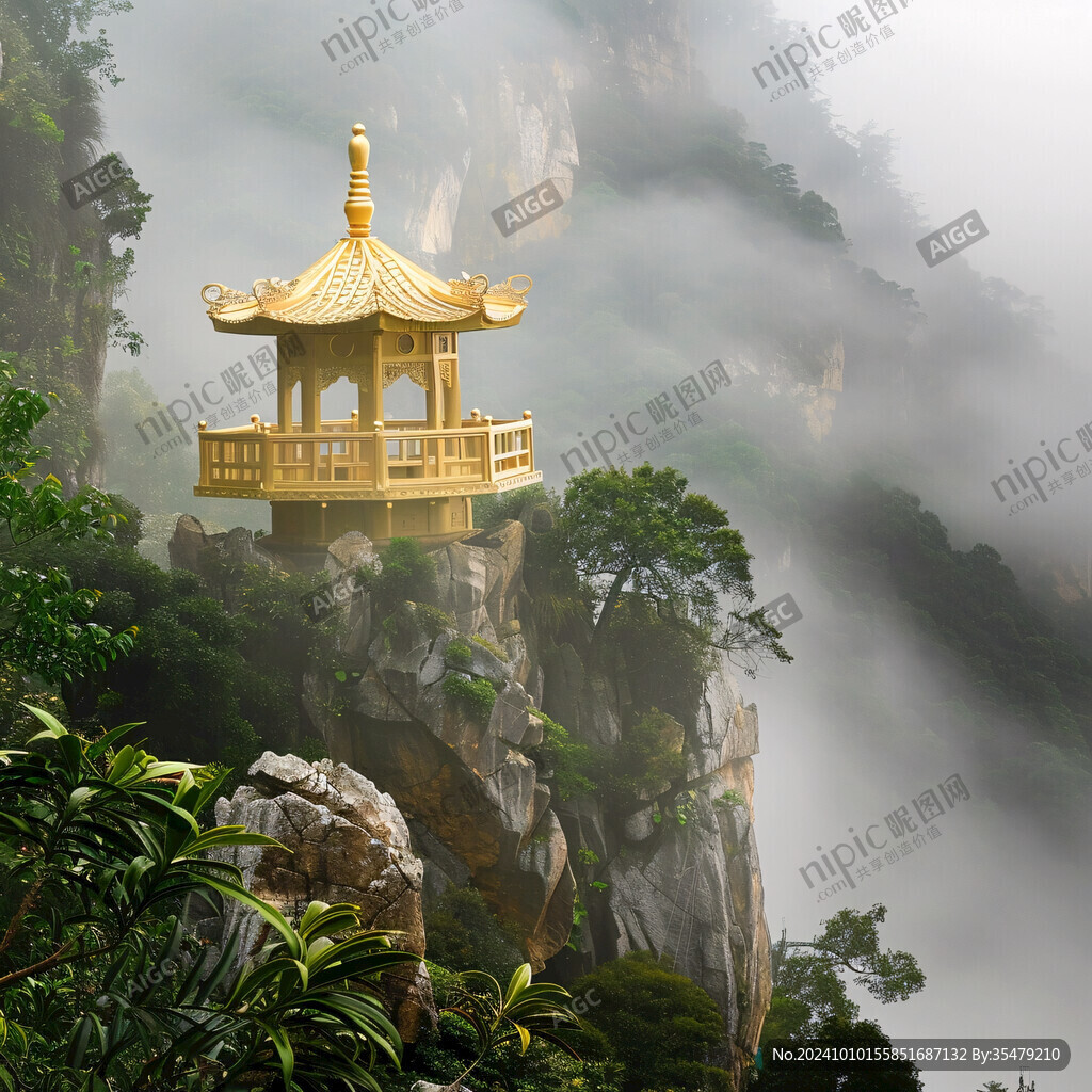 陡峭悬崖上的亭子