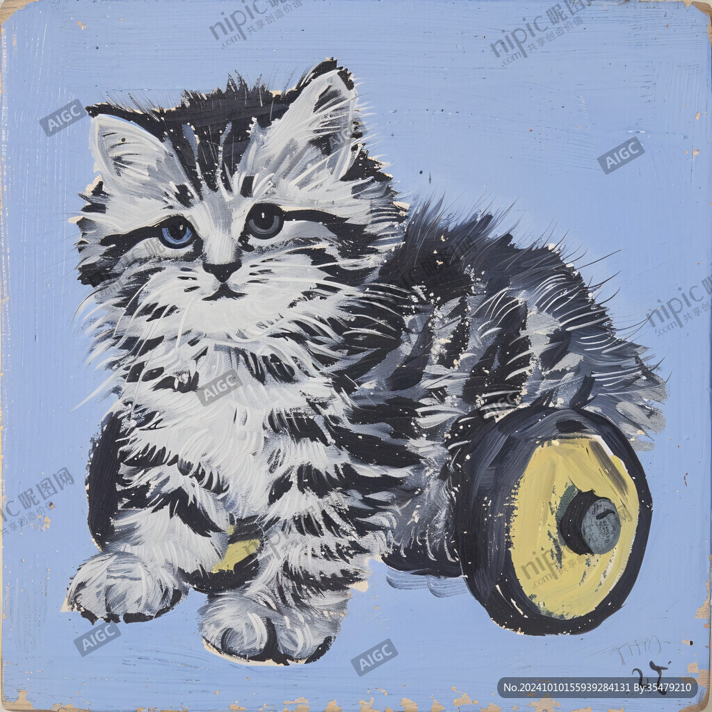 手绘大眼萌猫咪装饰画