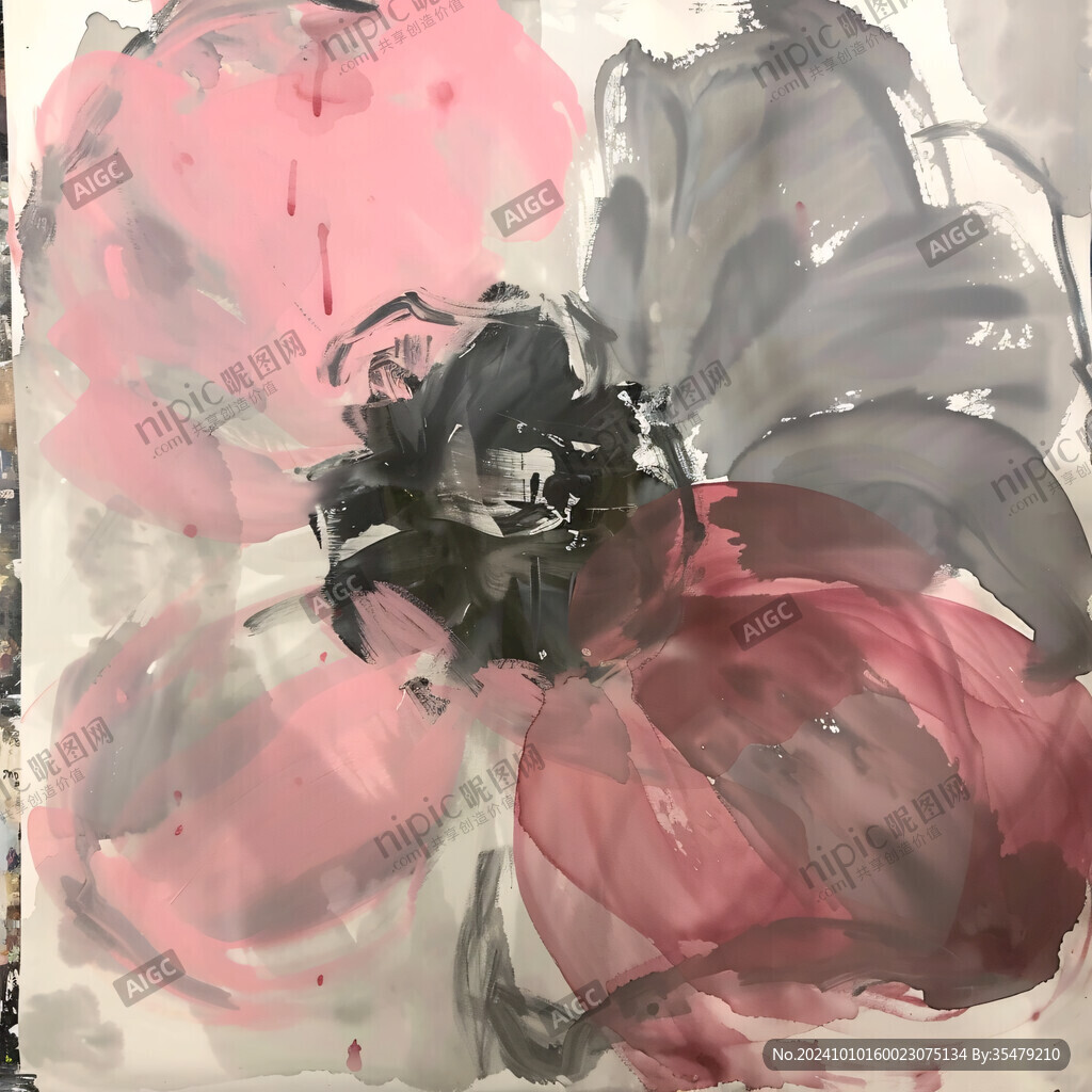 水墨薄纱彩绘抽象画