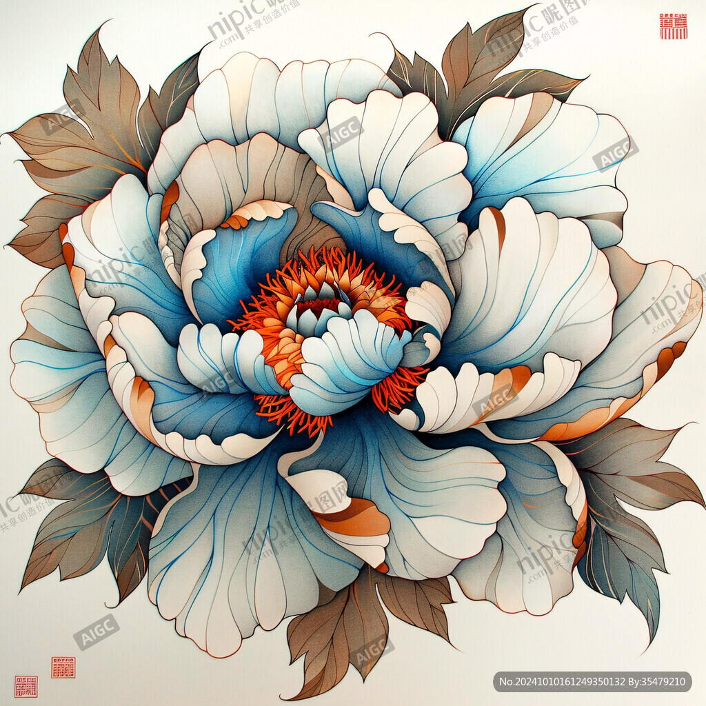 手绘立体牡丹花卉