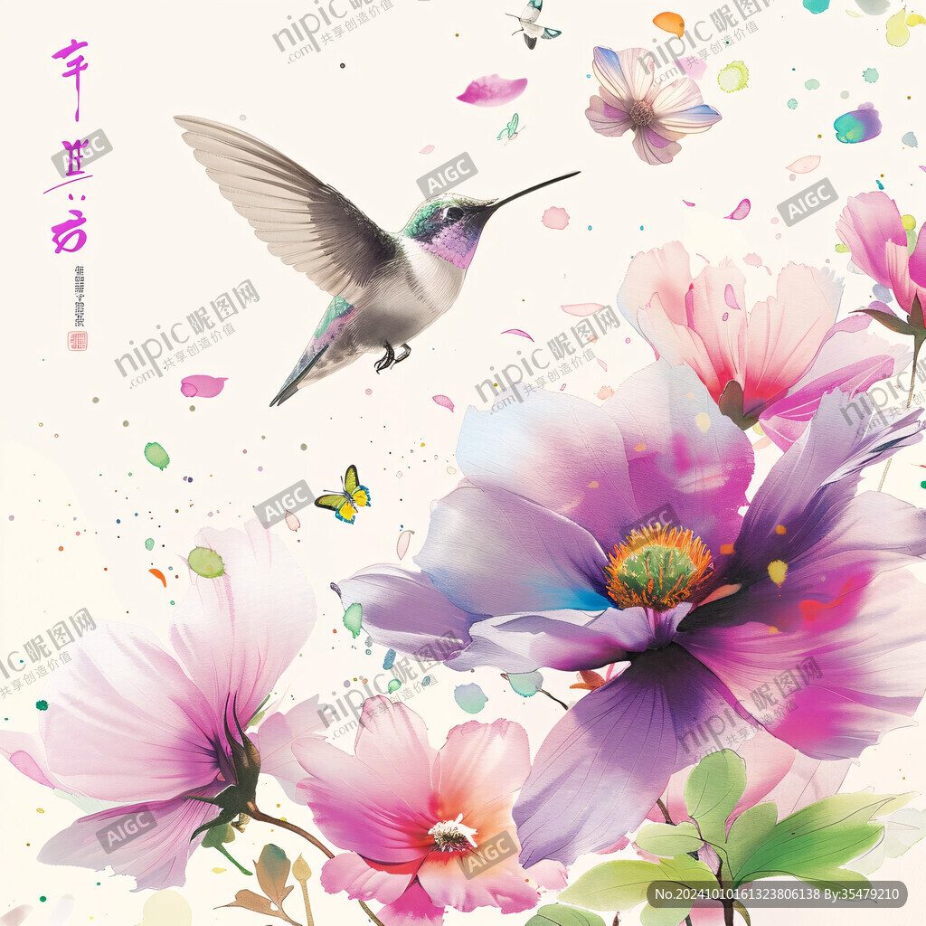 燕子花卉手绘