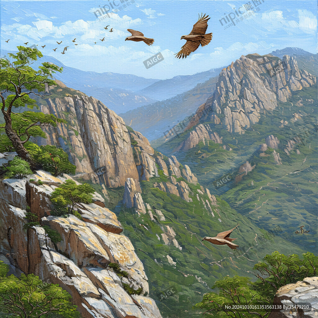 高山飞鸟图