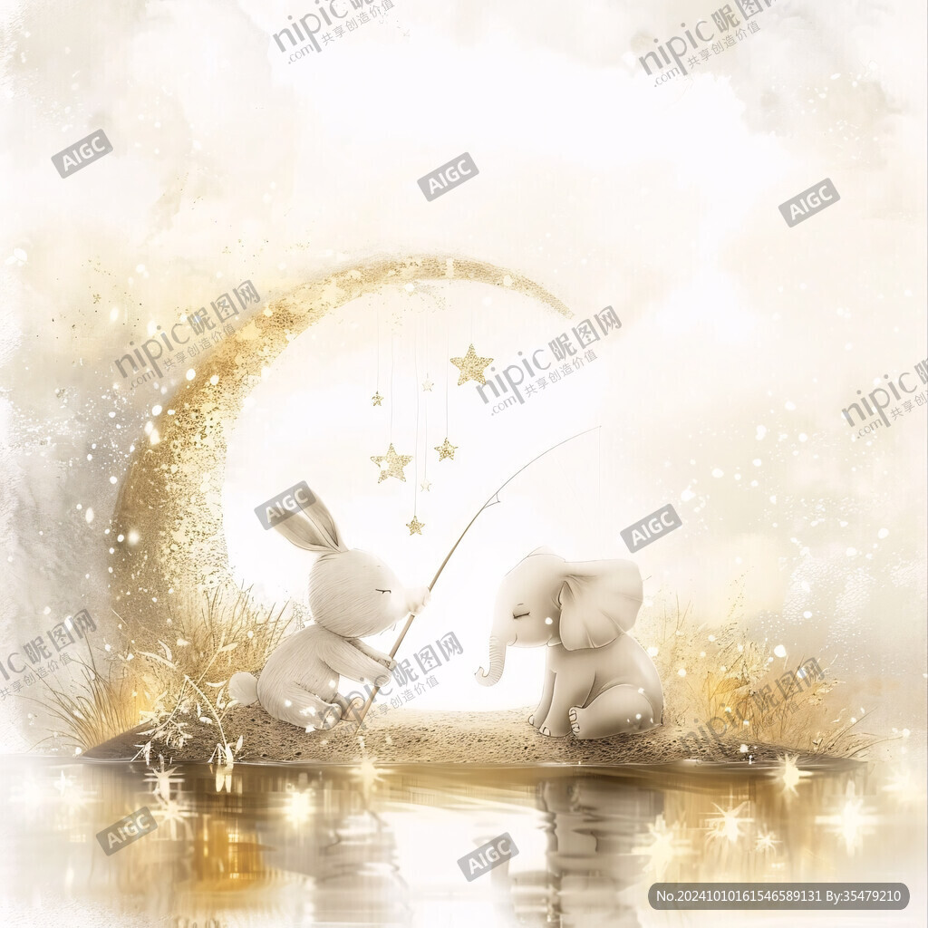 星空兔子月亮插画