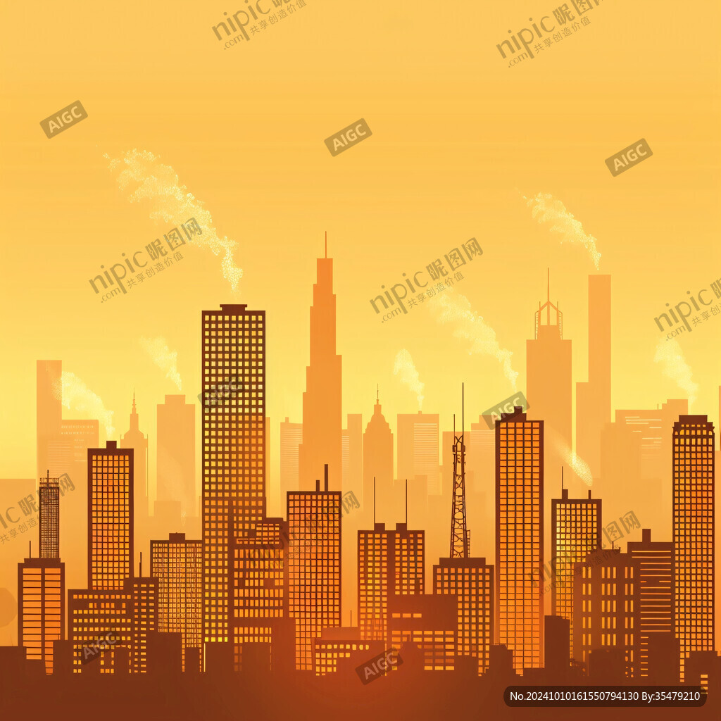日落城市插画