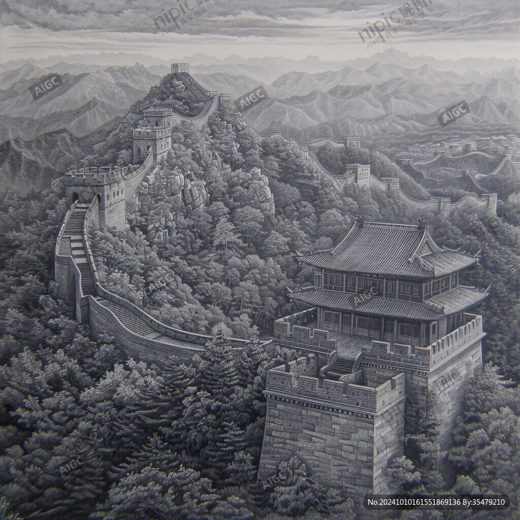 长城版画插画雕刻素材