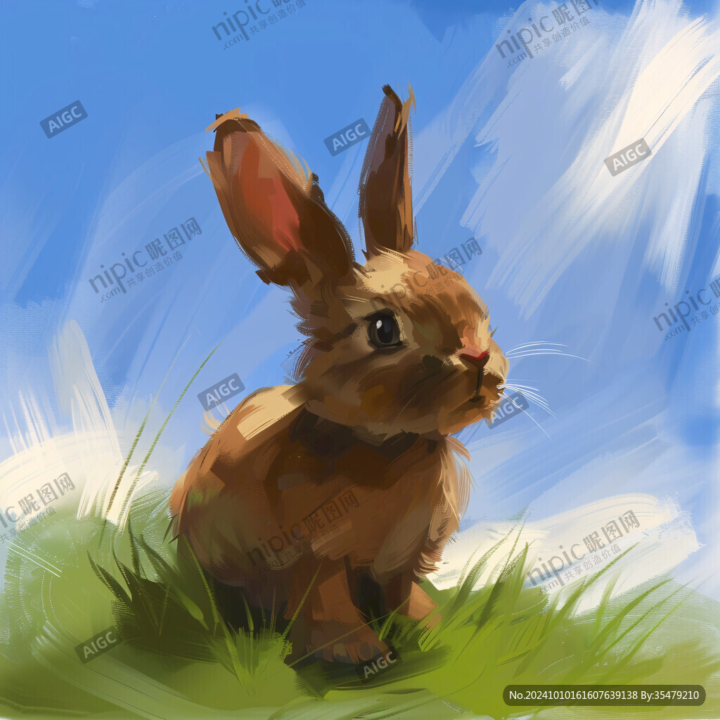 手绘草地兔子插画