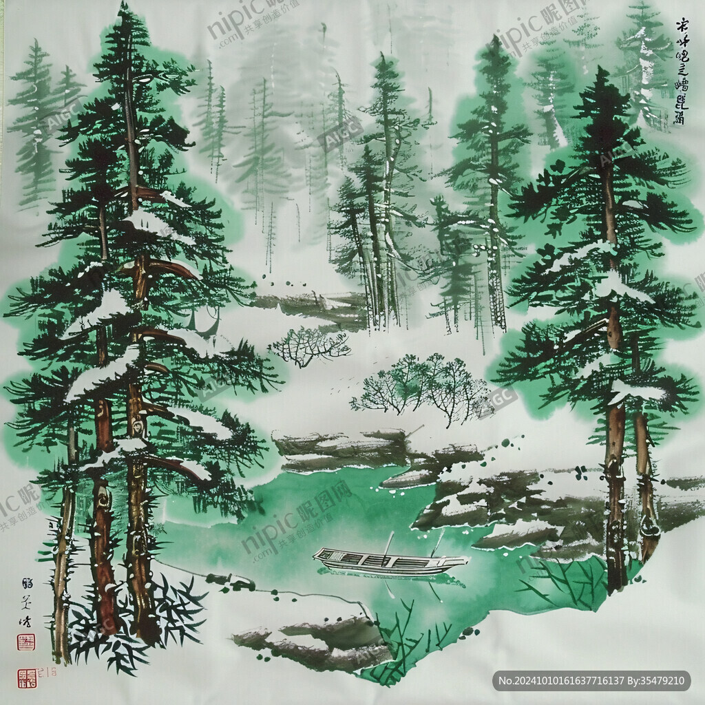 国画风光松树